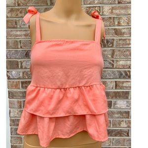 Coral Ruffle Tie Strap Boohoo Crop Top